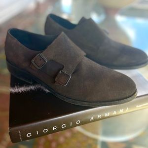 Men's All Saints Chocolate Suede Double Monk Strap Dress Shoe Size 43, US 10